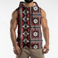 Fiji Masi Tapa Pattern Red Sleeveless Zip Hoodie LT01 - Polynesian Pride