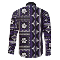Fiji Masi Tapa Pattern Purple Family Matching Off The Shoulder Long Sleeve Dress and Hawaiian Shirt - Polynesian Pride