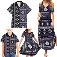 Fiji Masi Tapa Pattern Purple Family Matching Summer Maxi Dress and Hawaiian Shirt - Polynesian Pride