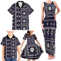 Fiji Masi Tapa Pattern Purple Family Matching Tank Maxi Dress and Hawaiian Shirt - Polynesian Pride