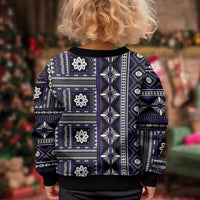 Fiji Masi Tapa Pattern Purple Kid Ugly Christmas Sweater - Polynesian Pride