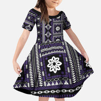 Fiji Masi Tapa Pattern Purple Kid Short Sleeve Dress - Polynesian Pride