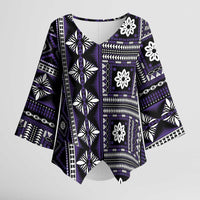 Fiji Masi Tapa Pattern Purple Kimono Sleeve Blouse - Polynesian Pride