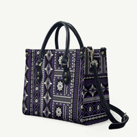 Fiji Masi Tapa Pattern Purple Leather Bag - Polynesian Pride