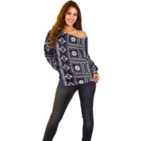 Fiji Masi Tapa Pattern Purple Off Shoulder Sweater - Polynesian Pride