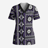 Fiji Masi Tapa Pattern Purple Scrub Top - Polynesian Pride