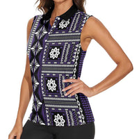 Fiji Masi Tapa Pattern Purple Women Sleeveless Polo Shirt - Polynesian Pride