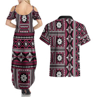 Fiji Masi Tapa Pattern Pink Couples Matching Summer Maxi Dress and Hawaiian Shirt - Polynesian Pride