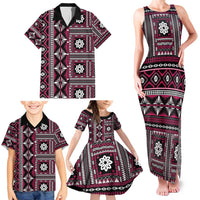 Fiji Masi Tapa Pattern Pink Family Matching Tank Maxi Dress and Hawaiian Shirt - Polynesian Pride
