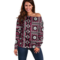 Fiji Masi Tapa Pattern Pink Off Shoulder Sweater - Polynesian Pride