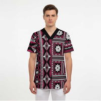 Fiji Masi Tapa Pattern Pink Scrub Top - Polynesian Pride