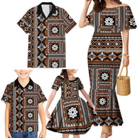 Fiji Masi Tapa Pattern Orange Family Matching Mermaid Dress and Hawaiian Shirt - Polynesian Pride