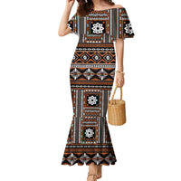 Fiji Masi Tapa Pattern Orange Family Matching Mermaid Dress and Hawaiian Shirt - Polynesian Pride