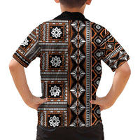 Fiji Masi Tapa Pattern Orange Family Matching Off The Shoulder Long Sleeve Dress and Hawaiian Shirt - Polynesian Pride