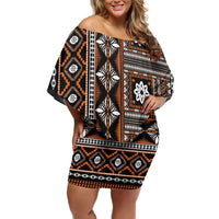 Fiji Masi Tapa Pattern Orange Family Matching Off Shoulder Short Dress and Hawaiian Shirt - Polynesian Pride