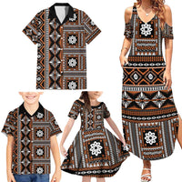 Fiji Masi Tapa Pattern Orange Family Matching Summer Maxi Dress and Hawaiian Shirt - Polynesian Pride