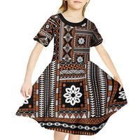 Fiji Masi Tapa Pattern Orange Kid Short Sleeve Dress LT01 - Polynesian Pride