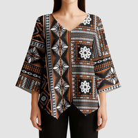Fiji Masi Tapa Pattern Orange Kimono Sleeve Blouse - Polynesian Pride