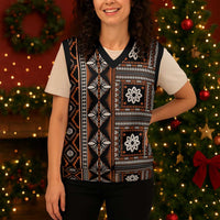 Fiji Masi Tapa Pattern Orange Christmas Knitted V-Neck Vest - Polynesian Pride
