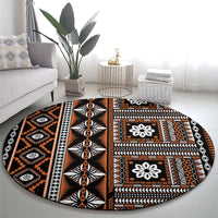 Fiji Masi Tapa Pattern Orange Round Carpet - Polynesian Pride