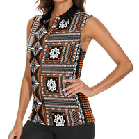 Fiji Masi Tapa Pattern Orange Women Sleeveless Polo Shirt - Polynesian Pride