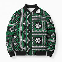 Fiji Masi Tapa Pattern Green Bomber Puffer Jacket - Polynesian Pride