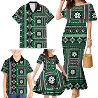 Fiji Masi Tapa Pattern Green Family Matching Mermaid Dress and Hawaiian Shirt - Polynesian Pride