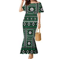 Fiji Masi Tapa Pattern Green Family Matching Mermaid Dress and Hawaiian Shirt - Polynesian Pride