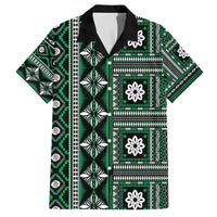 Fiji Masi Tapa Pattern Green Family Matching Off The Shoulder Long Sleeve Dress and Hawaiian Shirt - Polynesian Pride