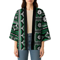 Fiji Masi Tapa Pattern Green Kimono - Polynesian Pride