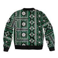 Fiji Masi Tapa Pattern Green Sleeve Zip Bomber Jacket - Polynesian Pride