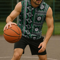 Fiji Masi Tapa Pattern Green Sleeveless Hoodie - Polynesian Pride