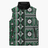 Fiji Masi Tapa Pattern Green Sleeveless Puffer Jacket - Polynesian Pride