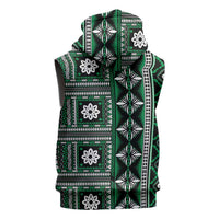 Fiji Masi Tapa Pattern Green Sleeveless Zip Hoodie - Polynesian Pride