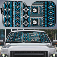 Fiji Masi Tapa Pattern Blue Auto Sun Shade - Polynesian Pride