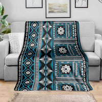 Fiji Masi Tapa Pattern Blue Blanket - Polynesian Pride