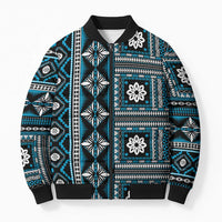 Fiji Masi Tapa Pattern Blue Bomber Puffer Jacket - Polynesian Pride