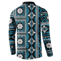 Fiji Masi Tapa Pattern Blue Button Sweatshirt - Polynesian Pride