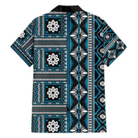Fiji Masi Tapa Pattern Blue Family Matching Long Sleeve Bodycon Dress and Hawaiian Shirt - Polynesian Pride