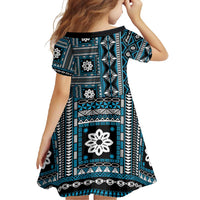 Fiji Masi Tapa Pattern Blue Family Matching Off Shoulder Maxi Dress and Hawaiian Shirt - Polynesian Pride