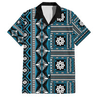 Fiji Masi Tapa Pattern Blue Family Matching Tank Maxi Dress and Hawaiian Shirt - Polynesian Pride