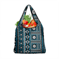 Fiji Masi Tapa Pattern Blue Grocery Bag - Polynesian Pride