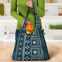 Fiji Masi Tapa Pattern Blue Grocery Bag - Polynesian Pride
