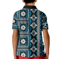 Fiji Masi Tapa Pattern Blue Kid Polo Shirt LT01 - Polynesian Pride