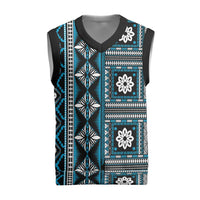 Fiji Masi Tapa Pattern Blue Christmas Knitted V-Neck Vest - Polynesian Pride