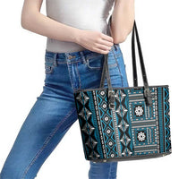 Fiji Masi Tapa Pattern Blue Leather Tote Bag - Polynesian Pride