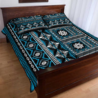 Fiji Masi Tapa Pattern Blue Quilt Bed Set - Polynesian Pride