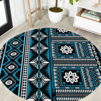 Fiji Masi Tapa Pattern Blue Round Carpet - Polynesian Pride