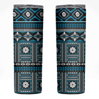 Fiji Masi Tapa Pattern Blue Skinny Tumbler - Polynesian Pride