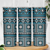 Fiji Masi Tapa Pattern Blue Skinny Tumbler - Polynesian Pride